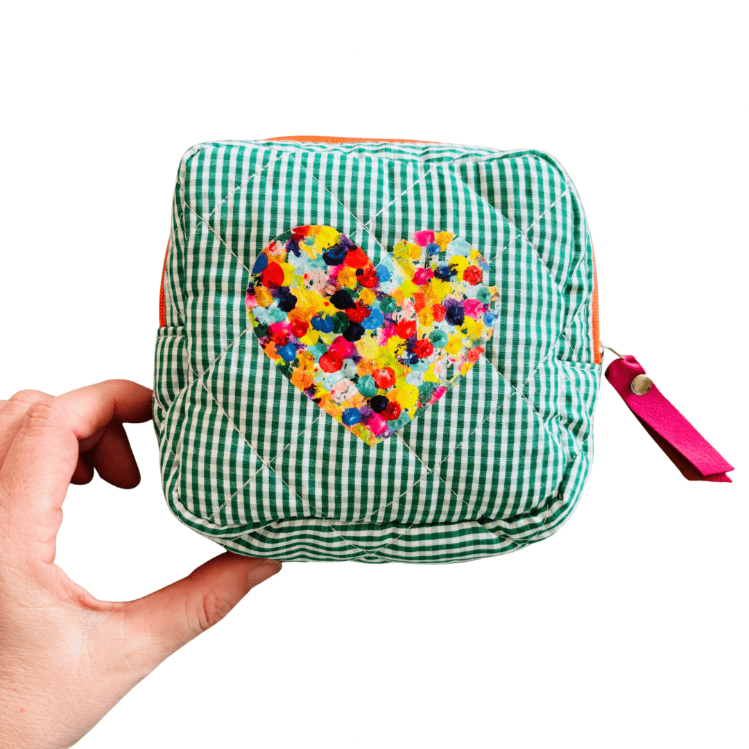 Green Gingham Heart - Zippy Pouch