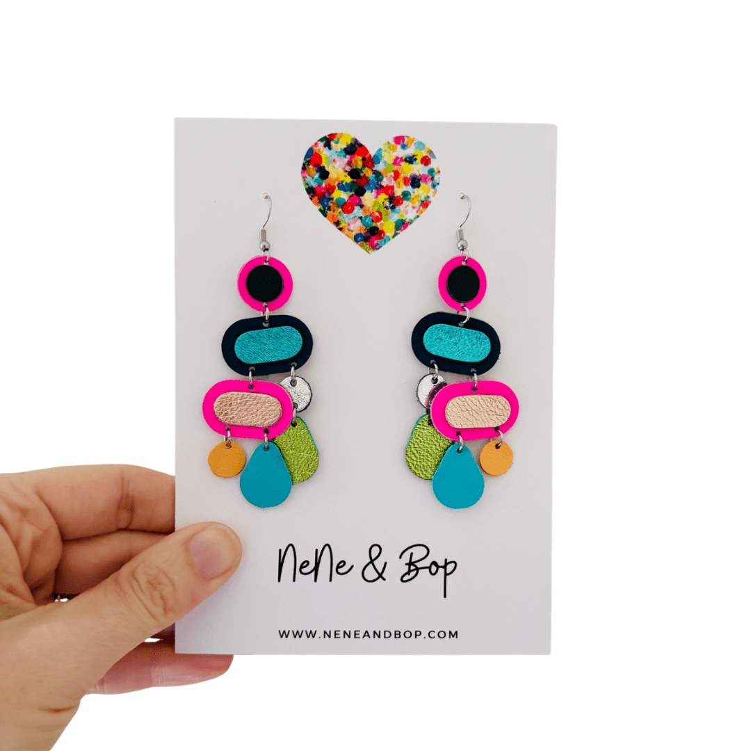 Retro Pebbles - Party Pop - Mega - Leather Earrings