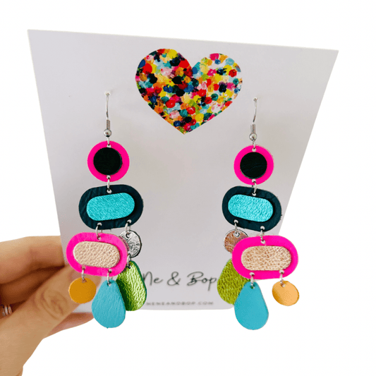 Retro Pebbles - Party Pop - Mega - Leather Earrings