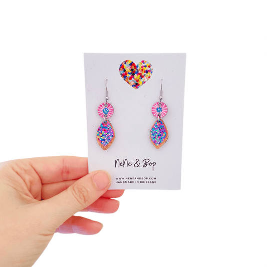 Opal Leaf Hand Painted Mini Drop Earrings - Pink various
