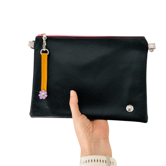 Framed Embellishment - Pebble Black Leather Purse Plus+