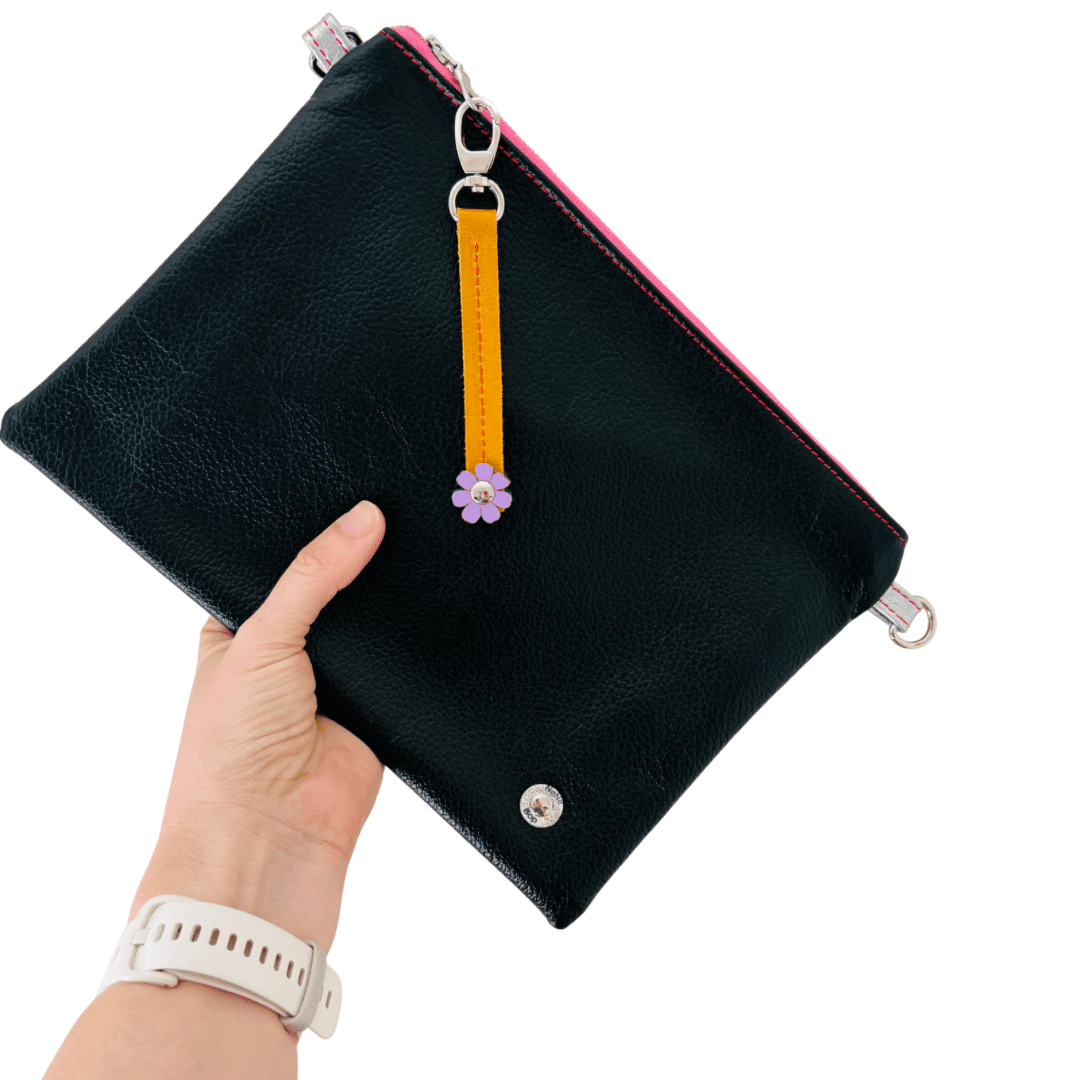 Framed Embellishment - Pebble Black Leather Purse Plus+