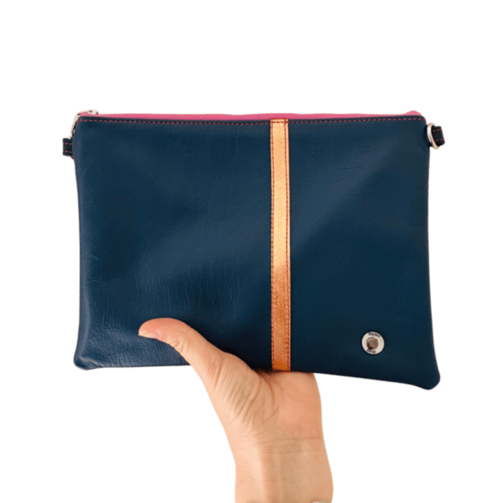 Navy Soft Stripe - Leather Purse Plus+
