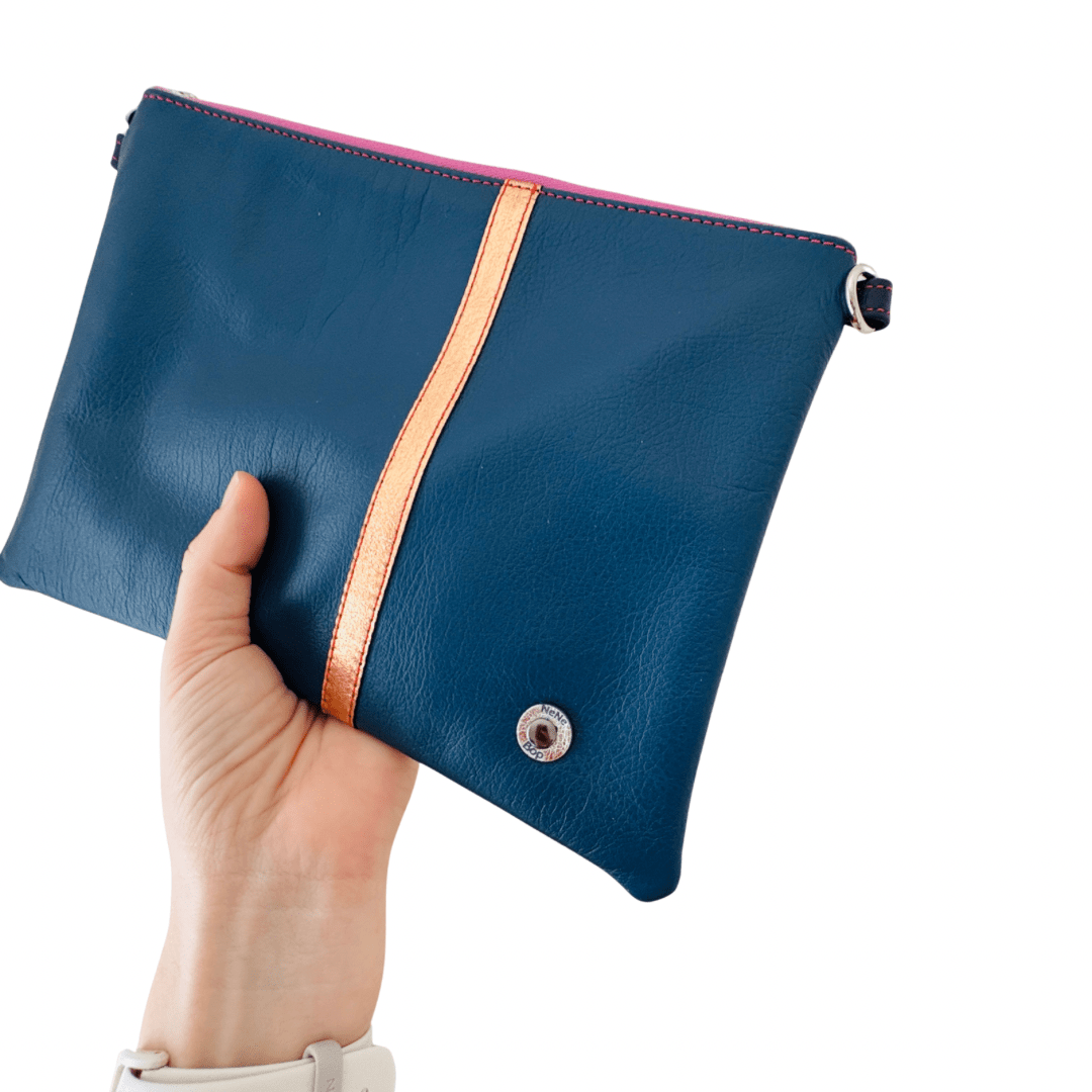 Navy Soft Stripe - Leather Purse Plus+