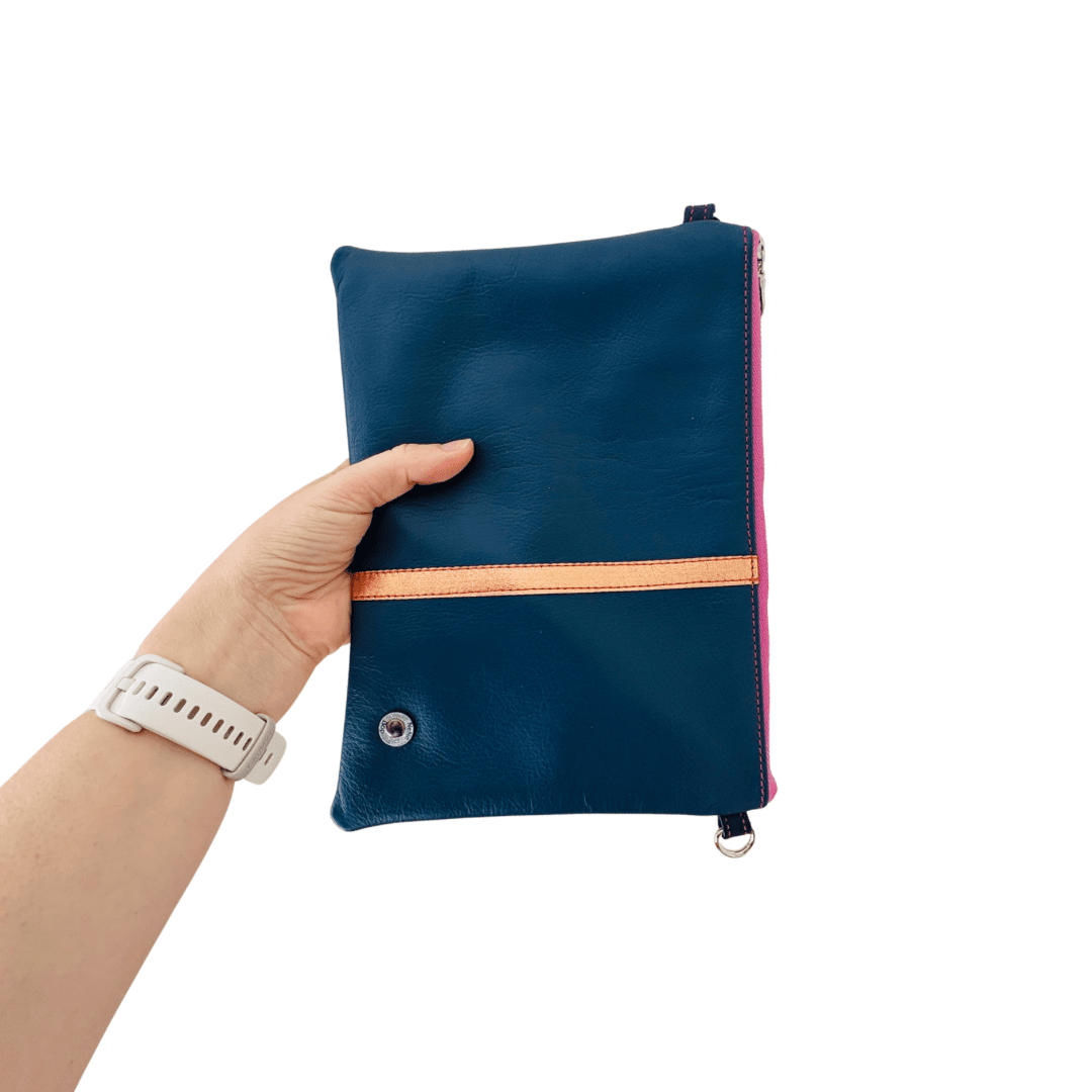 Navy Soft Stripe - Leather Purse Plus+