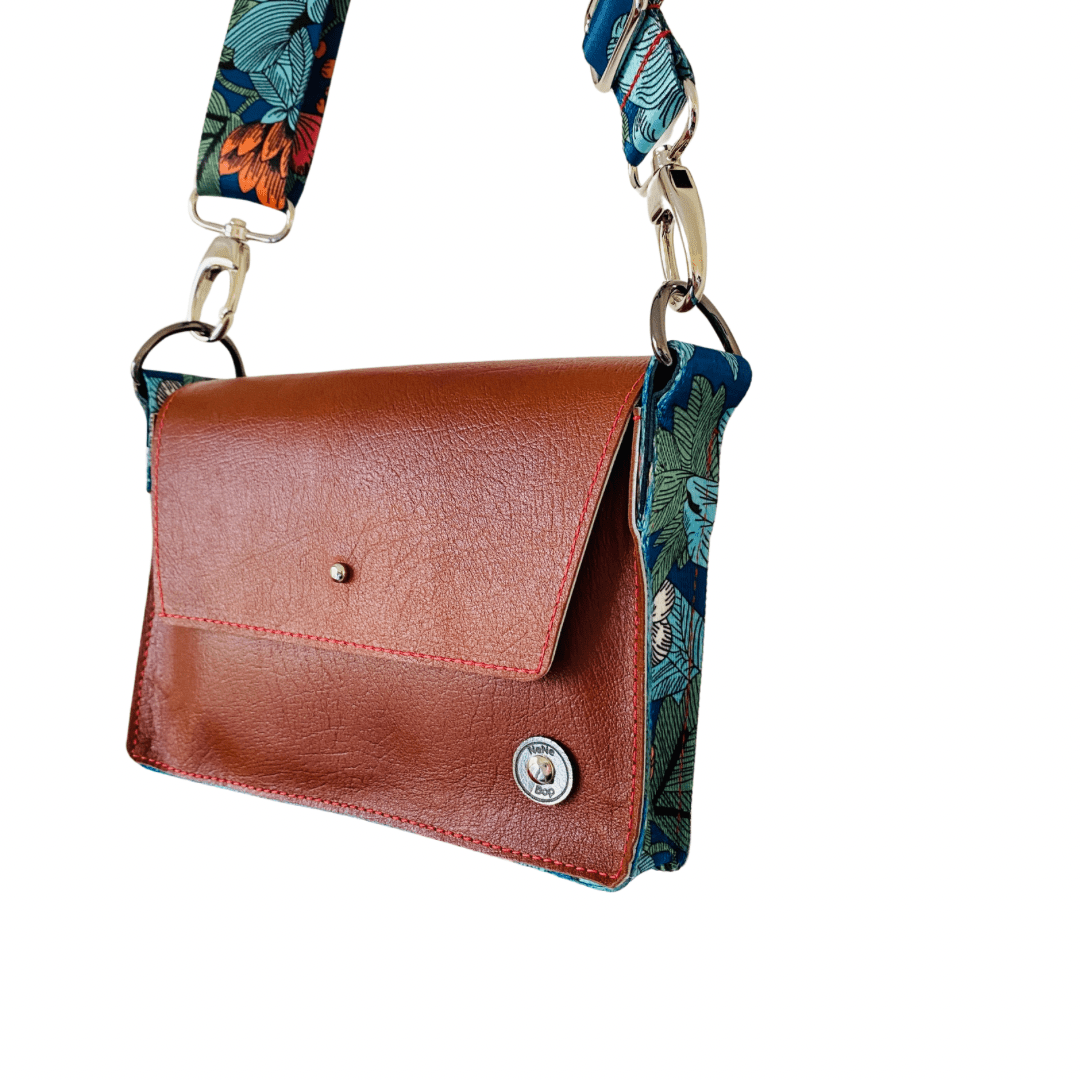 ALLY Mini - 4 in 1 Leather Bag - Tan Blue Floral