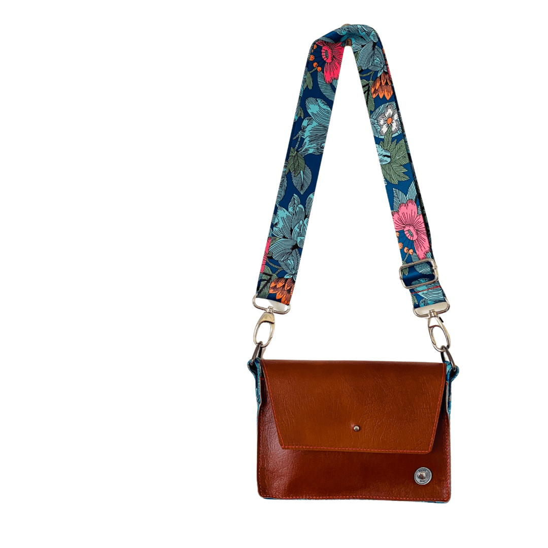 ALLY Mini - 4 in 1 Leather Bag - Tan Blue Floral