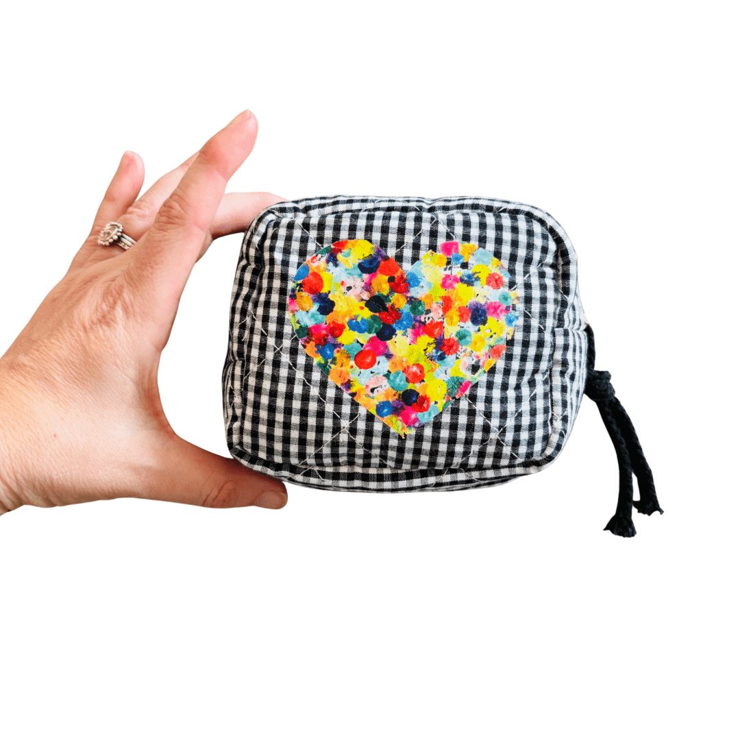 Black Gingham Heart - Zippy Pouch