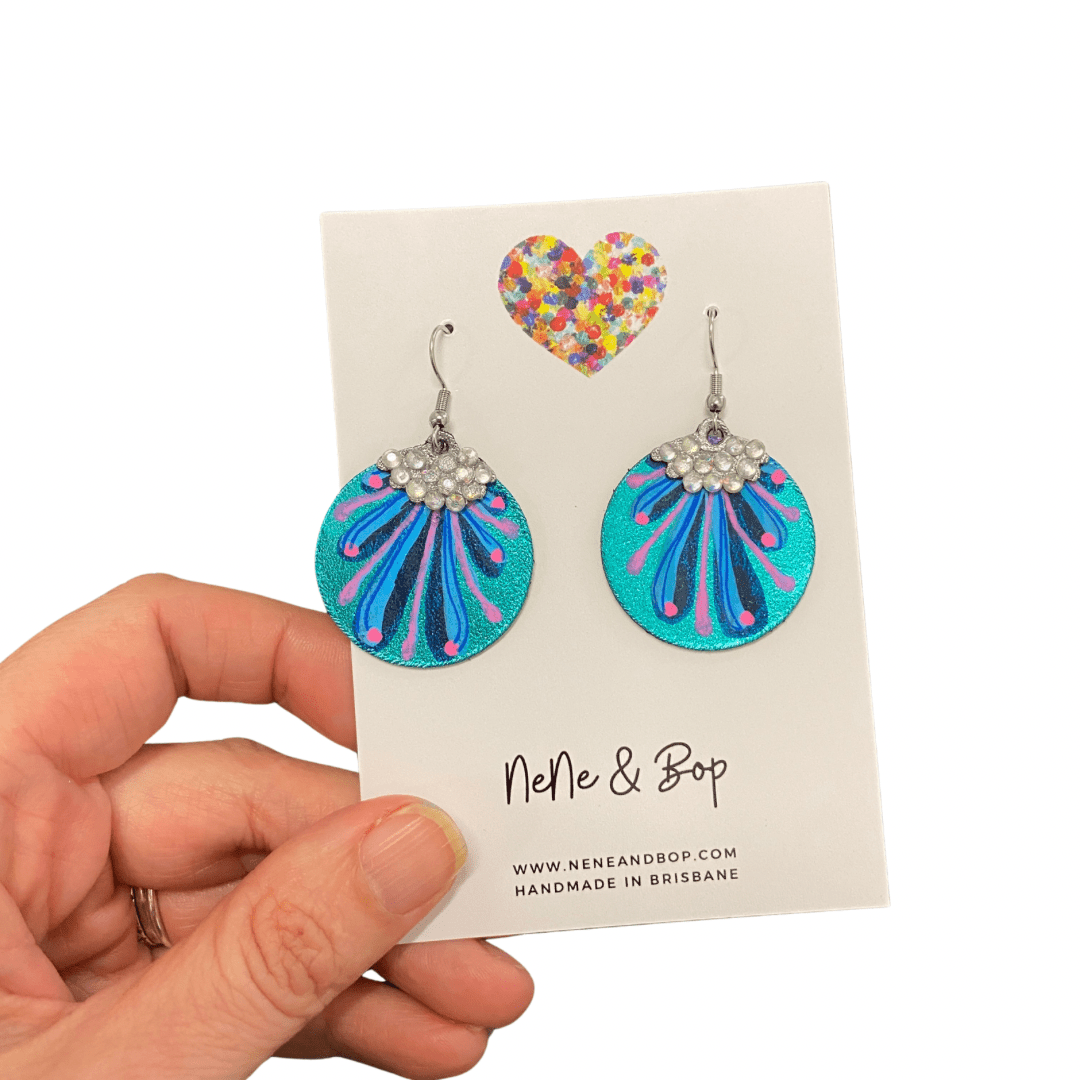 Bedazzled Turquoise Bauble - Leather Earrings