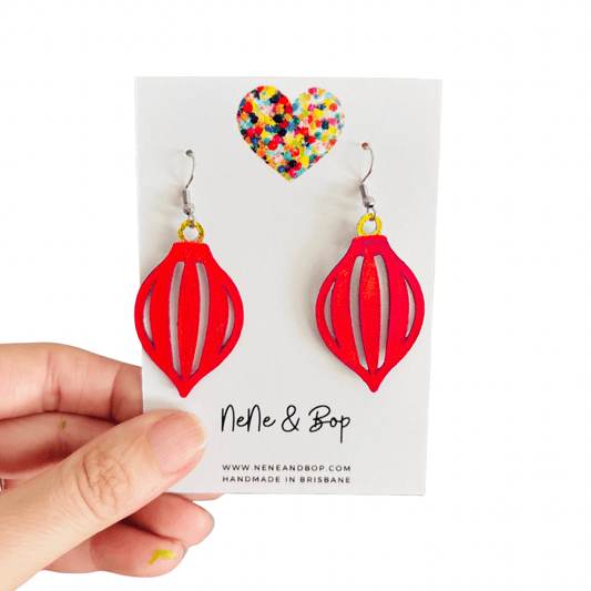 Bauble Leather Earrings - Red
