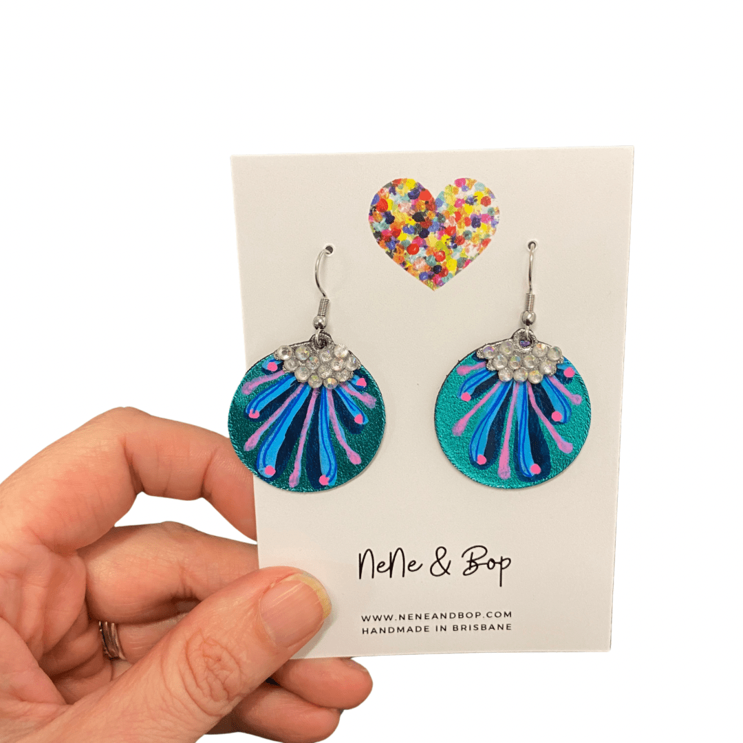 Bedazzled Turquoise Bauble - Leather Earrings