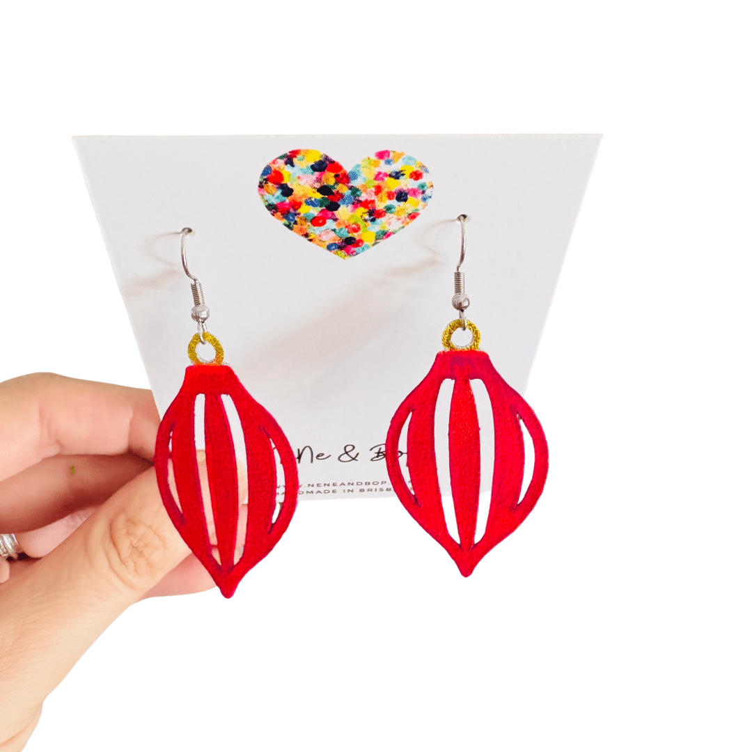 Bauble Leather Earrings - Red