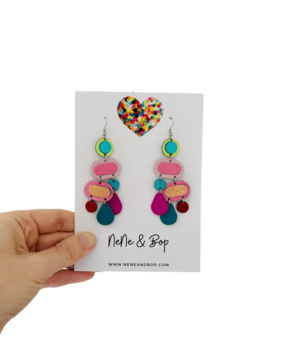 Retro Pebbles - Pastel Pop - Mega - Leather Earrings