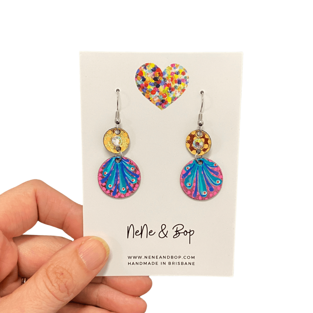 Bedazzled Mini Pink Bauble - Leather Earrings