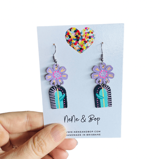 Single Stem Vase Bloom - Lilac Leather Earrings