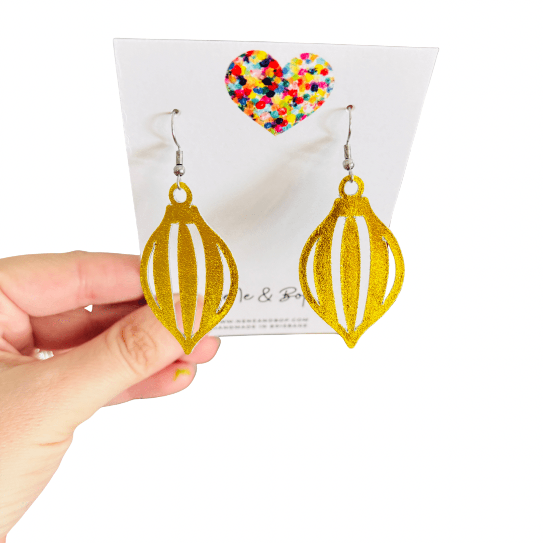 Bauble Leather Earrings - Metallic Yellow