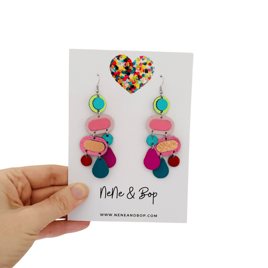 Retro Pebbles - Pastel Pop - Mega - Leather Earrings