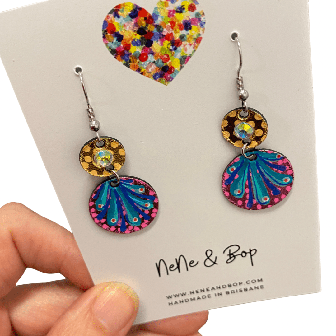 Bedazzled Mini Pink Bauble - Leather Earrings