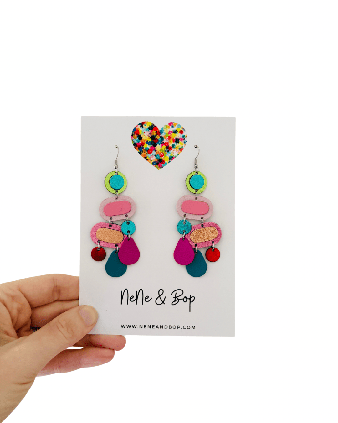 Retro Pebbles - Pastel Pop - Mega - Leather Earrings