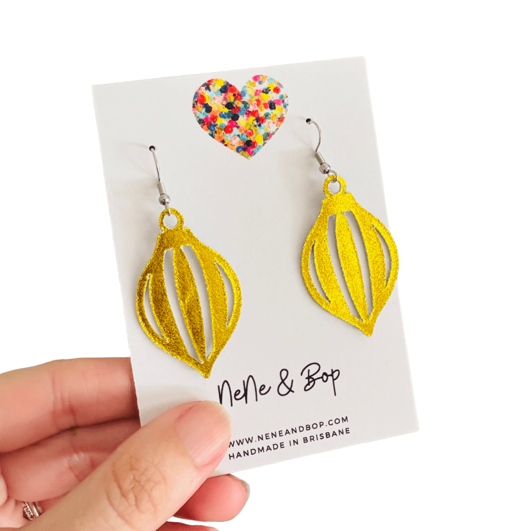 Bauble Leather Earrings - Metallic Yellow
