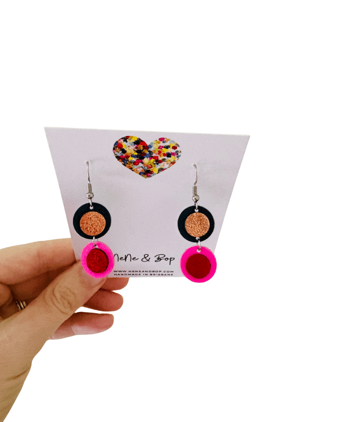 Retro Pebbles - Navy/Pink Pips - Mini - Leather Earrings