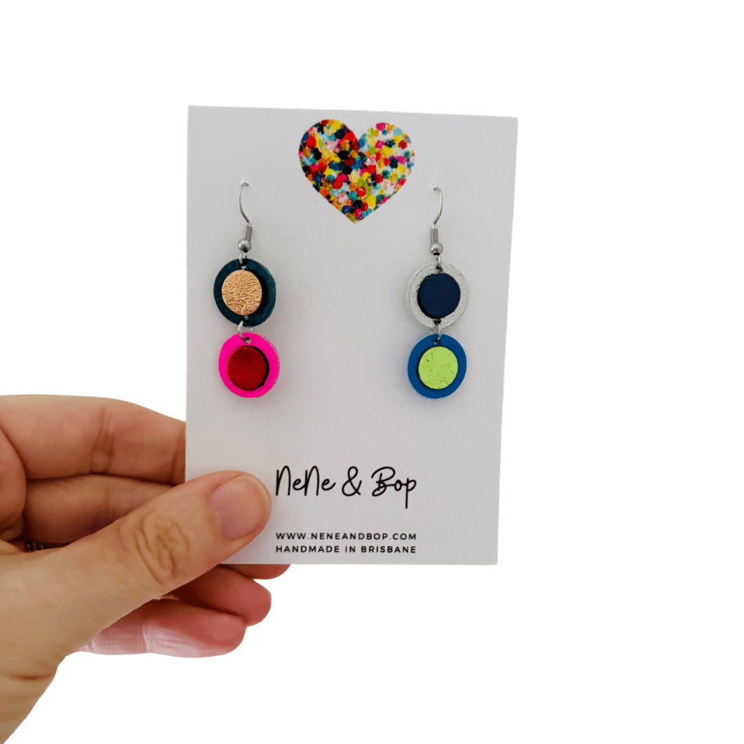 Retro Pebbles - Mixed Pips - Mini - Leather Earrings