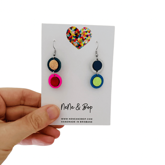 Retro Pebbles - Mixed Pips - Mini - Leather Earrings
