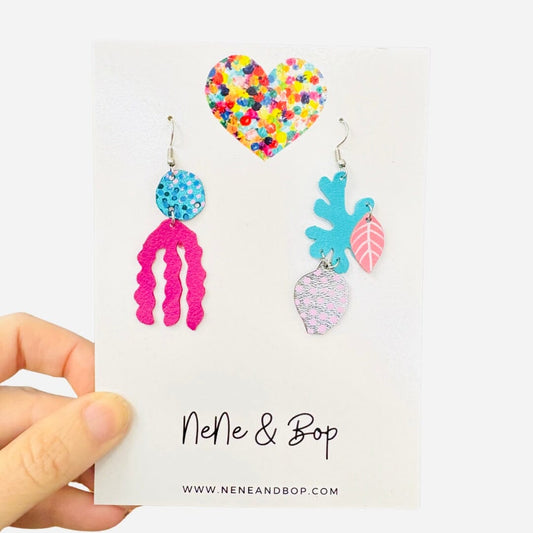 Matisse Vase Coral - Hand cut - Leather Earrings
