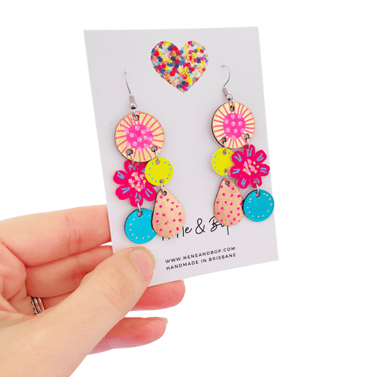 Bouquet of Blooms - Midi Aqua Bud - Leather Earrings