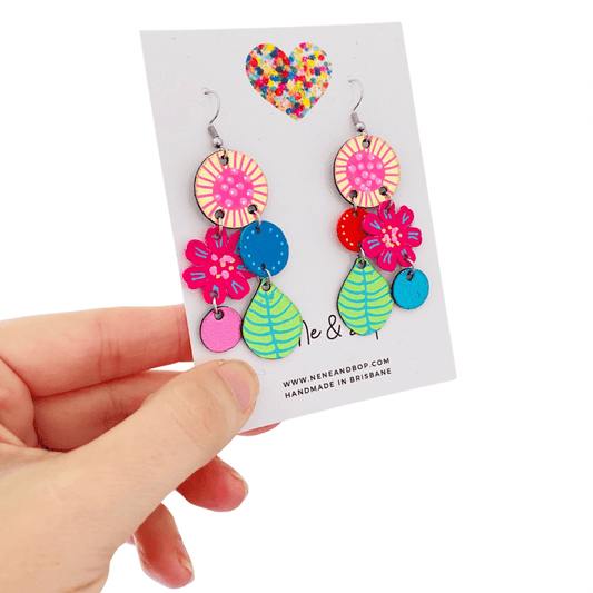 Bouquet of Blooms - Midi Green Leaf - Leather Earrings