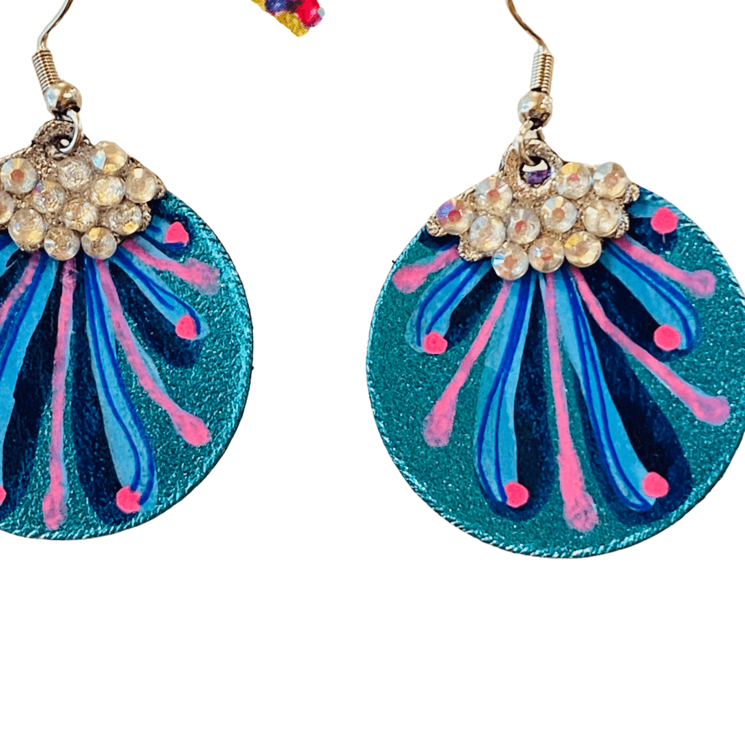 Bedazzled Turquoise Bauble - Leather Earrings