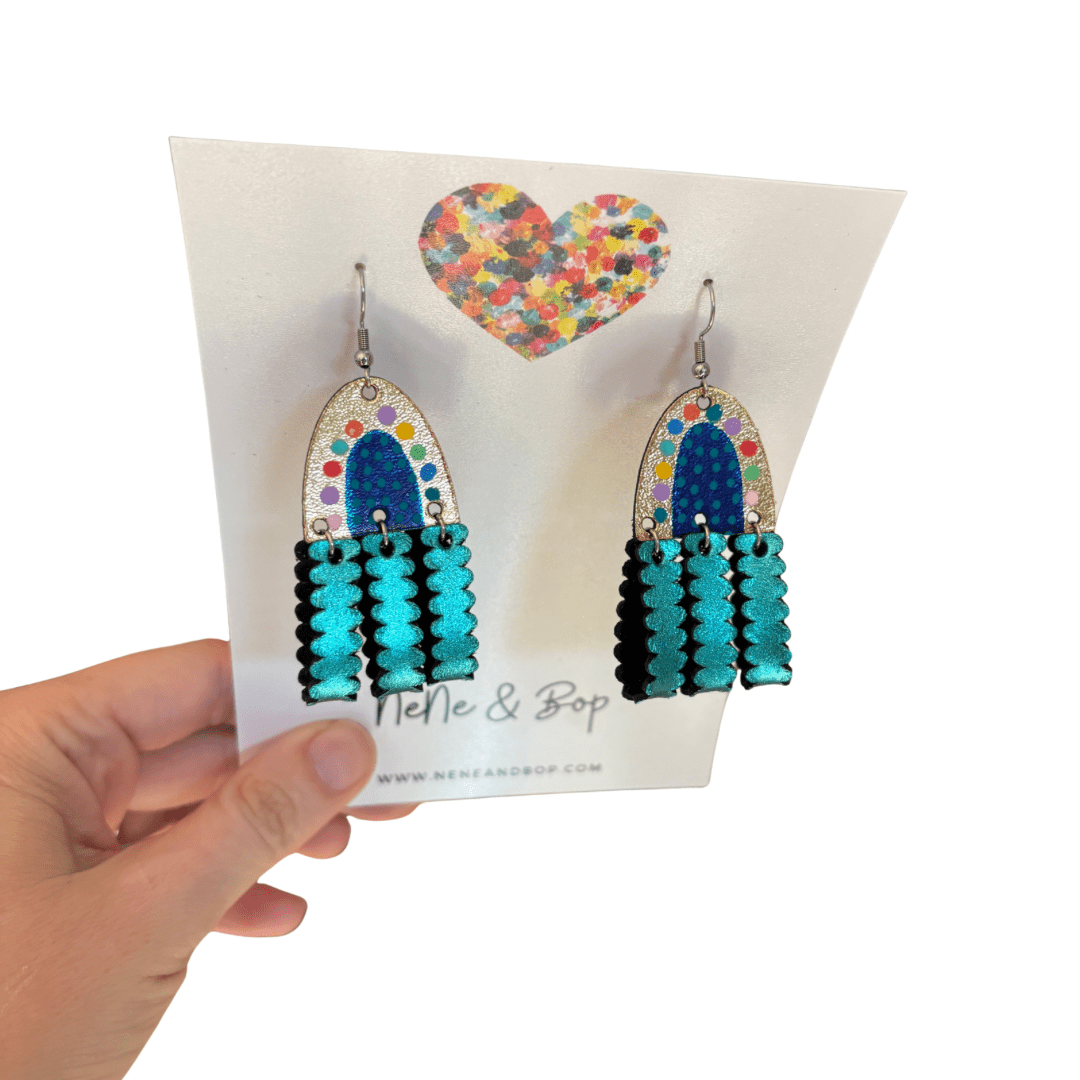Dimensional Rainbows - Blue - Midi - Leather Earrings Limited Edition