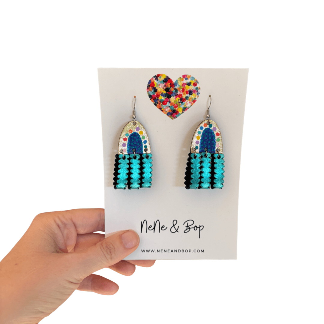 Dimensional Rainbows - Blue - Midi - Leather Earrings Limited Edition