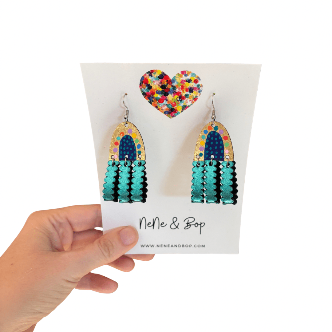 Dimensional Rainbows - Blue - Midi - Leather Earrings Limited Edition