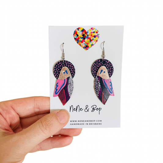 Flock Rose Gold Pink mini - Hand Painted Leather Earrings
