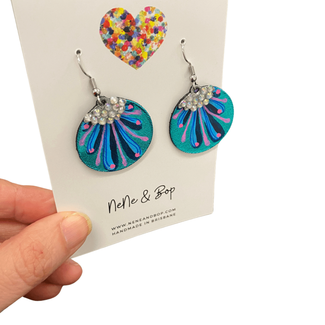 Bedazzled Turquoise Bauble - Leather Earrings