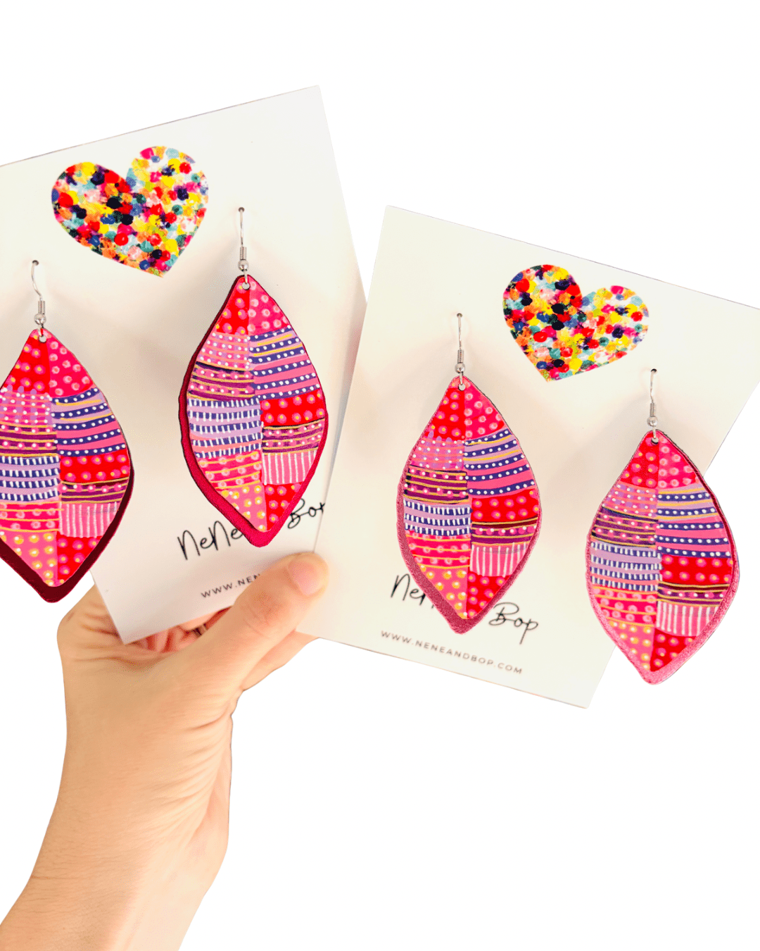 Be-leaf Pink/Red Hand Painted Earrings - Various sizes
