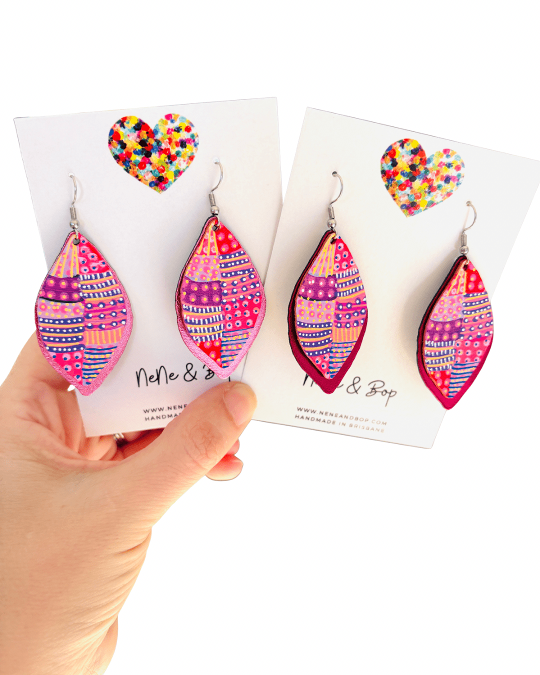 Be-leaf Pink/Red Hand Painted Earrings - Various sizes