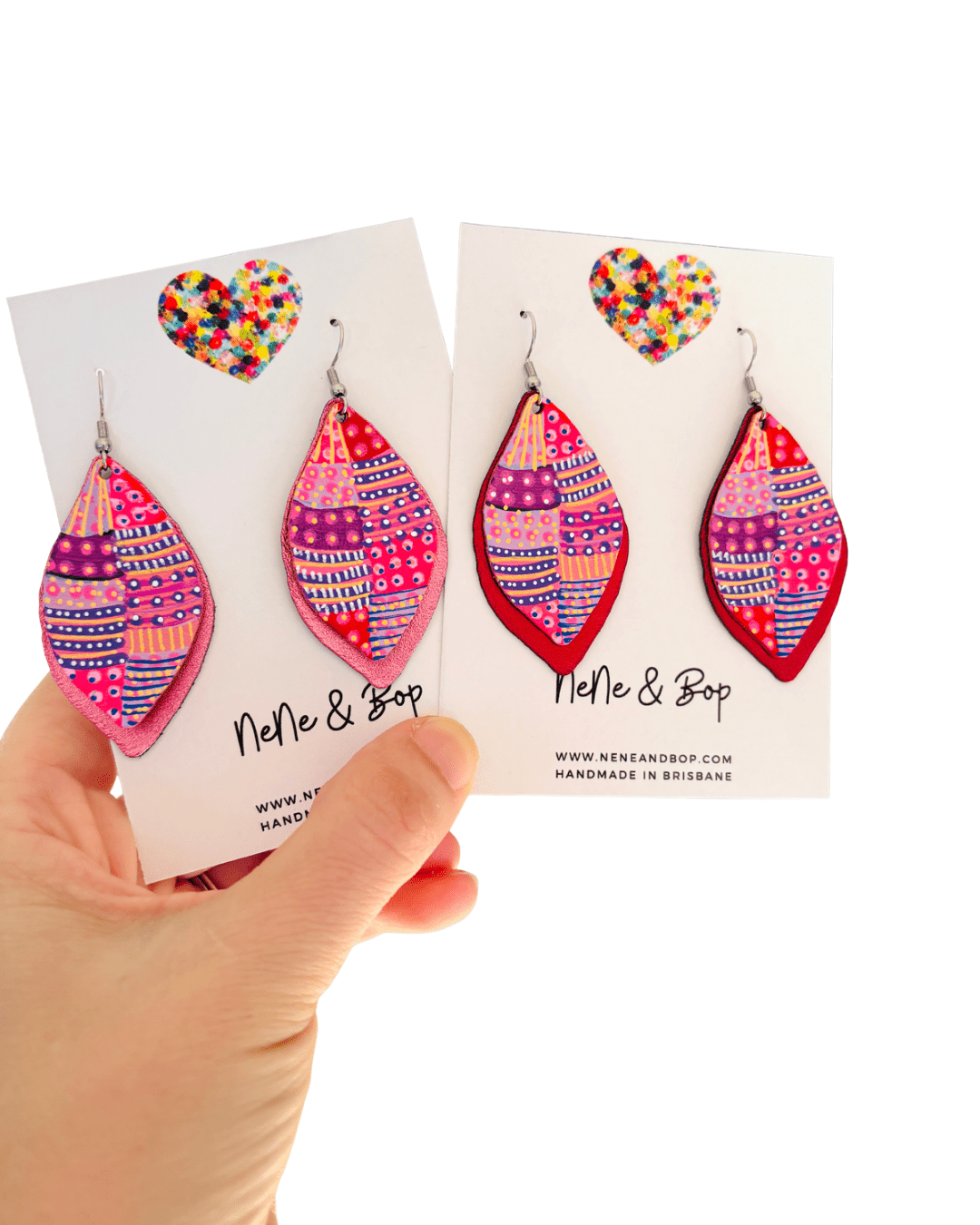Be-leaf Pink/Red Hand Painted Earrings - Various sizes