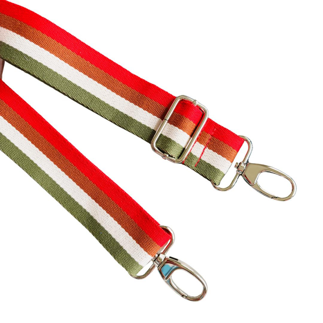 Red/Cream/ Green Stripes - Adjustable Shoulder Strap