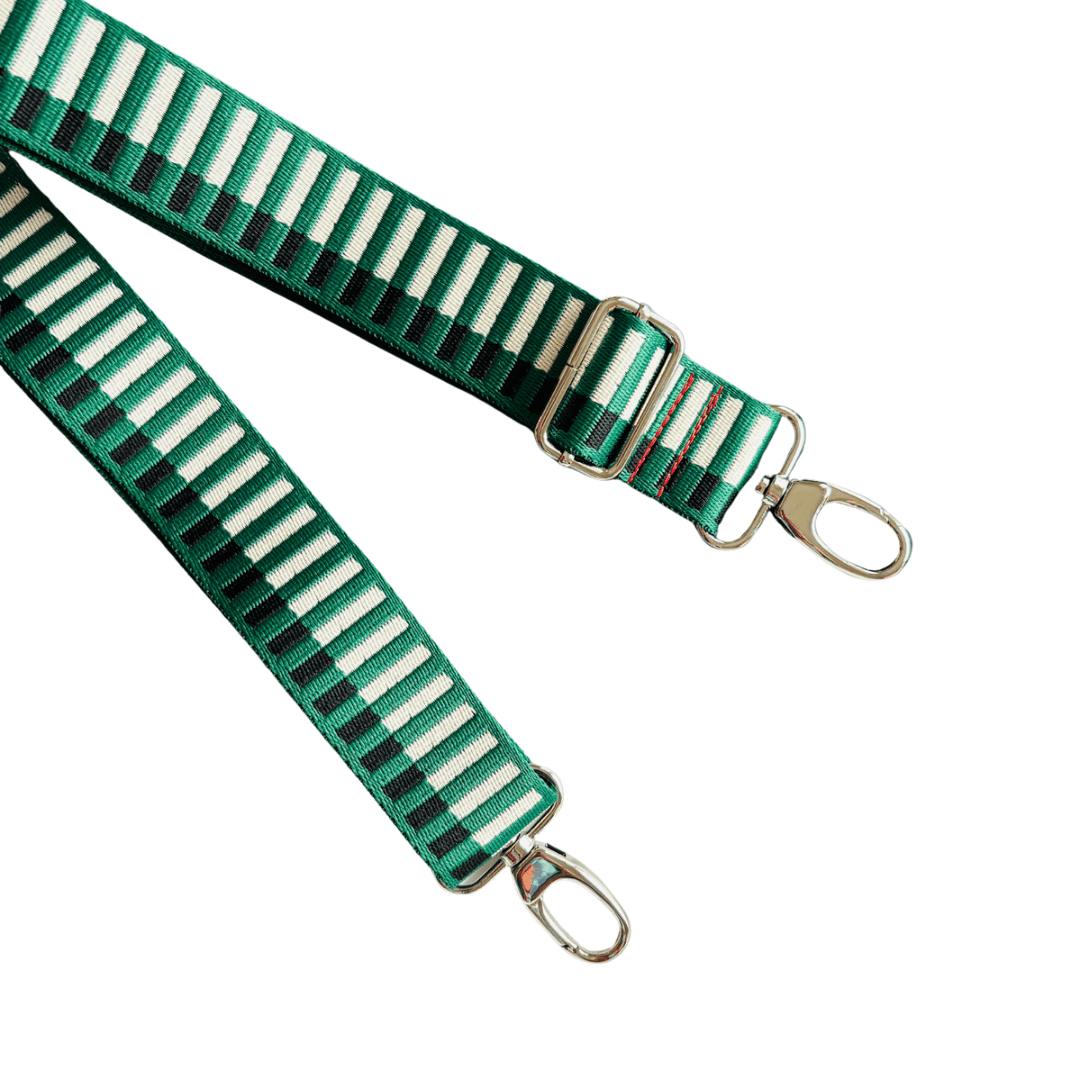 Green/Cream Horizontal Stripe - Adjustable Shoulder Strap