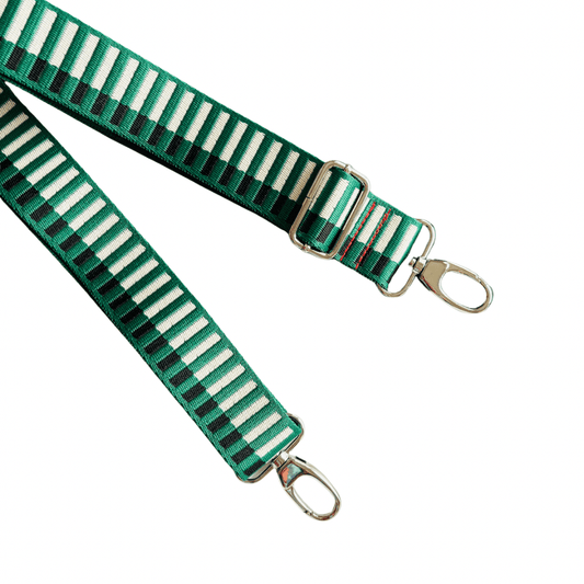 Green/Cream Horizontal Stripe - Adjustable Shoulder Strap