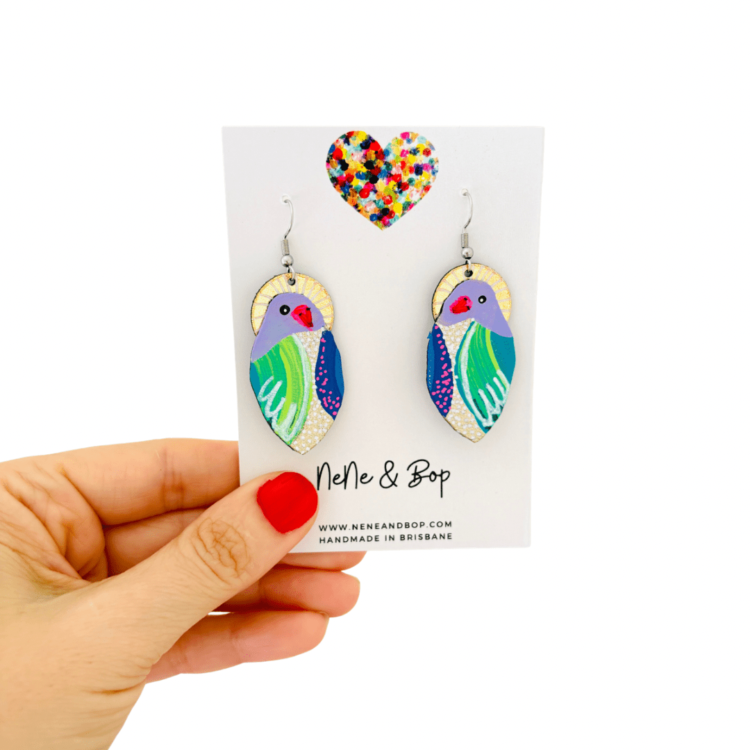 Hand-painted Midi Parrots with Stitched Beak - Gold