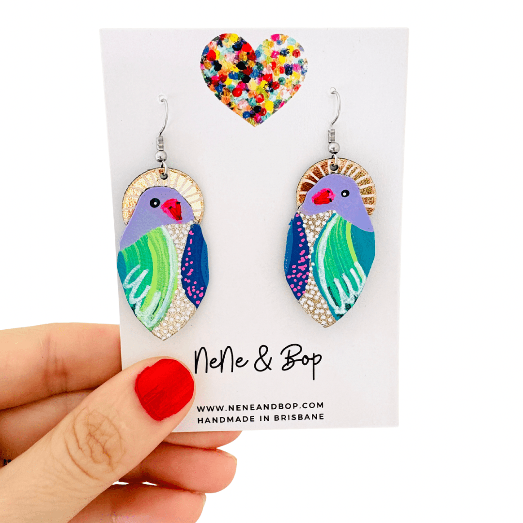 Hand-painted Midi Parrots with Stitched Beak - Gold