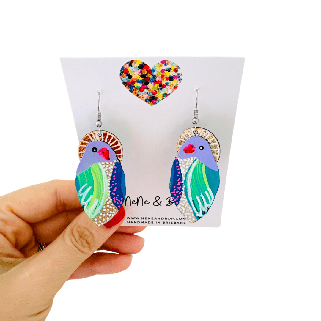 Hand-painted Midi Parrots with Stitched Beak - Gold