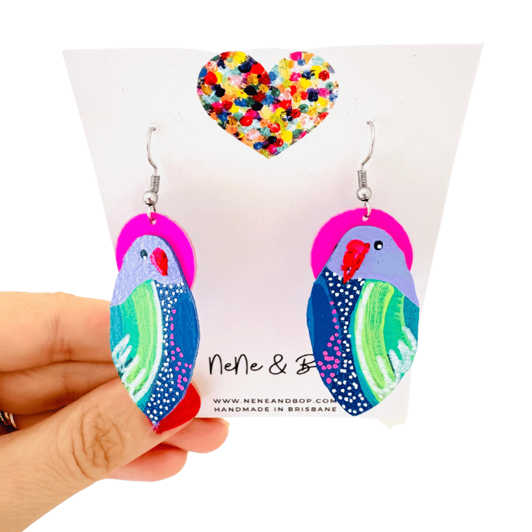 Hand-painted Midi Parrots with Stitched Beak - Pink