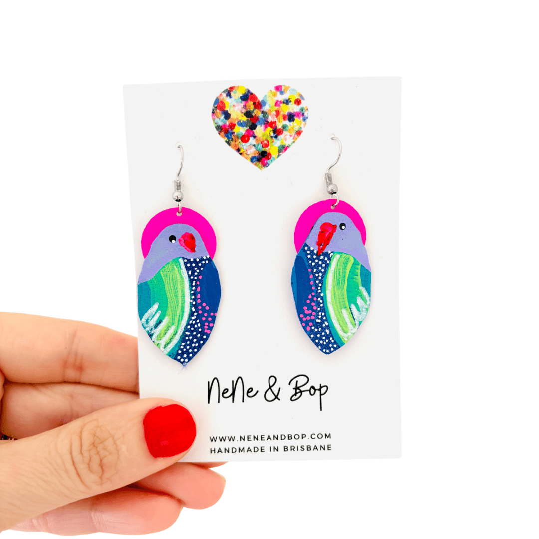 Hand-painted Midi Parrots with Stitched Beak - Pink