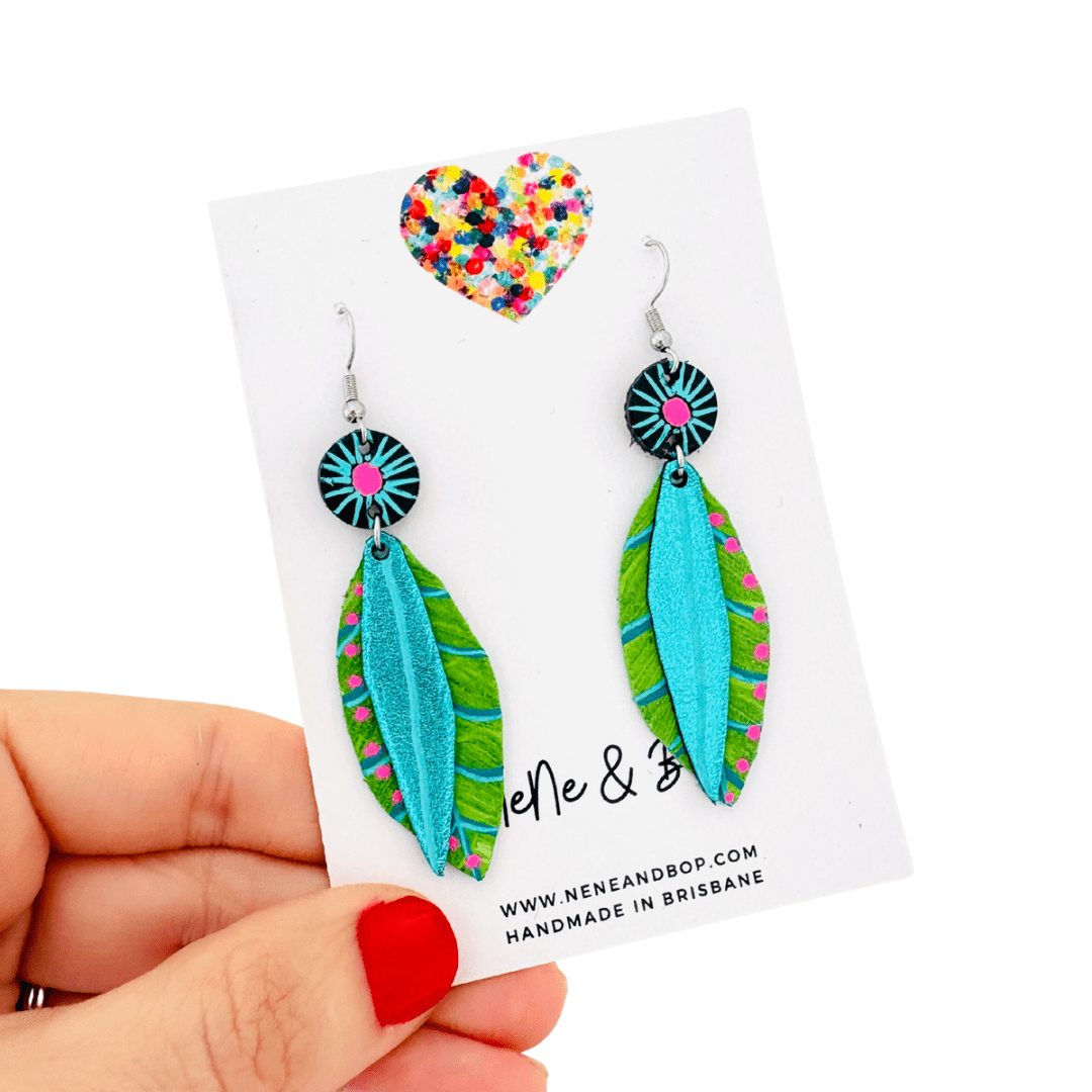 Painted Double Leaf Drops - Aqua