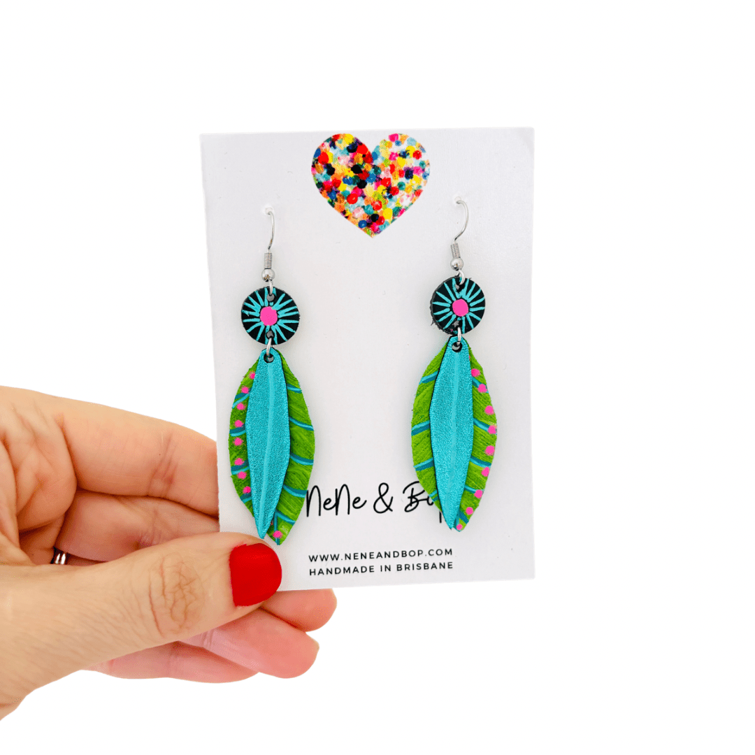 Painted Double Leaf Drops - Aqua
