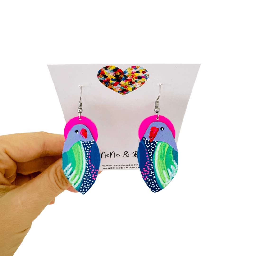 Hand-painted Midi Parrots with Stitched Beak - Pink